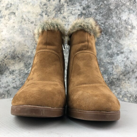 JustFab Women's 9 Kishani Brown Faux Suede High Heel Hidden Wedge Ankle Booties - Picture 2 of 14